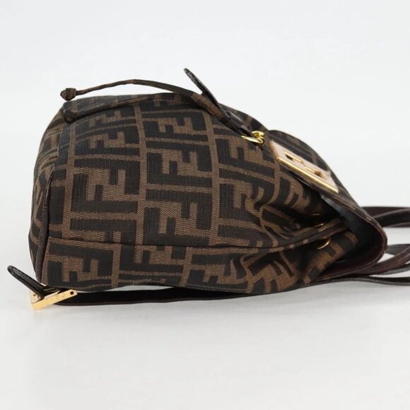 FENDI Zucca Canvas Backpack Black Brown gold Auth 133306 - Picture 6 of 16